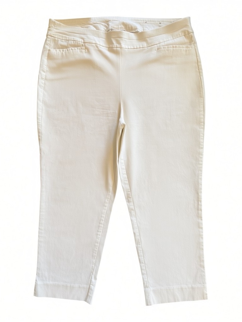 Chico's Sz 3 or XL White Stretch Pull-On Capri 22” Inseam Rayon Blend | GUC